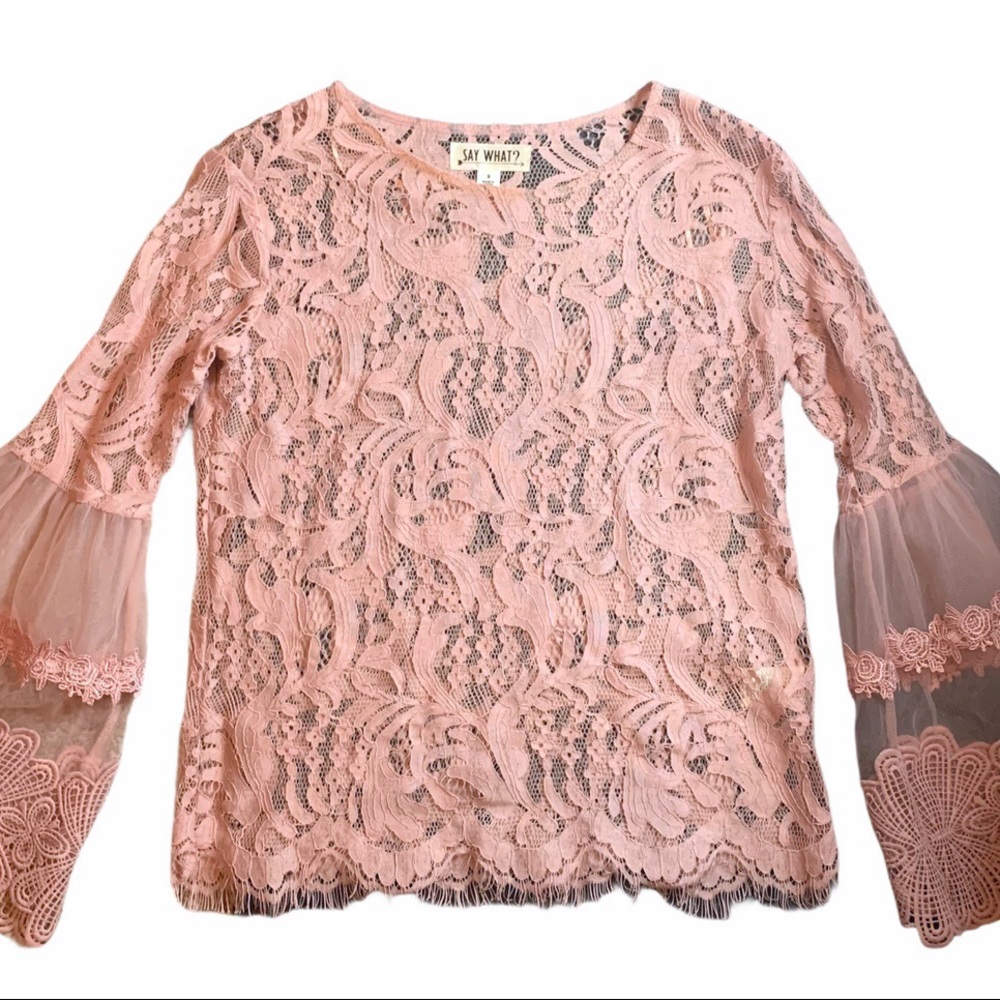 Long Sleeve Sheer Lace Blouse